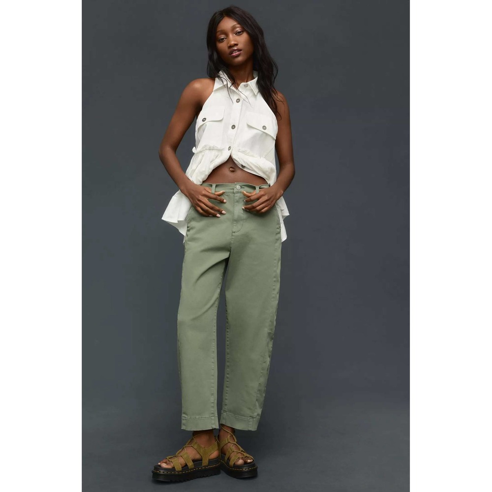 Pistola Eli High Rise Arched Wide Leg Cropped Pants Olive Green Women's Size 26